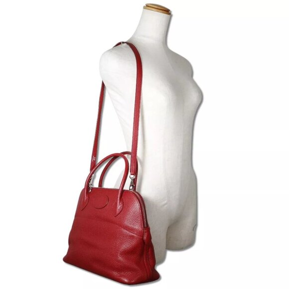 HERMES Bolide31 Handbag Rouge Garance Red/Silver Hardware Taurillon Clemen... - Picture 4 of 12